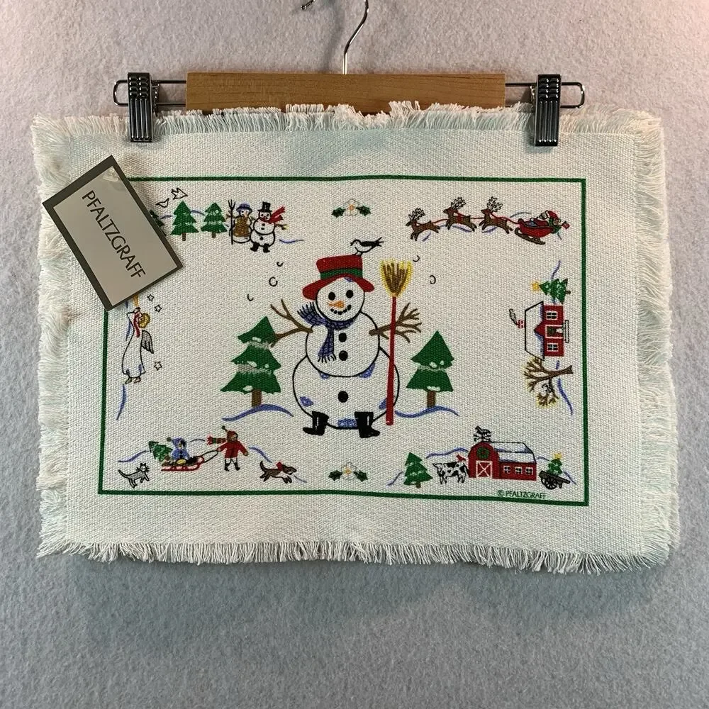 Pfatzgraff 1992 Christmas Placemats Set of 2 Snow Village 16095 USA Made